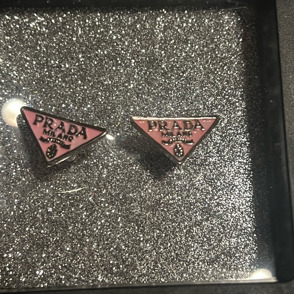Prada Pink and Silver Triangle Earrings